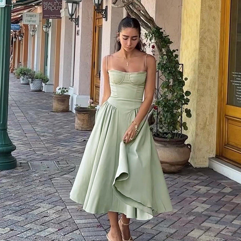 S32165 new vintage long dress court wind Dopa wear strap dress