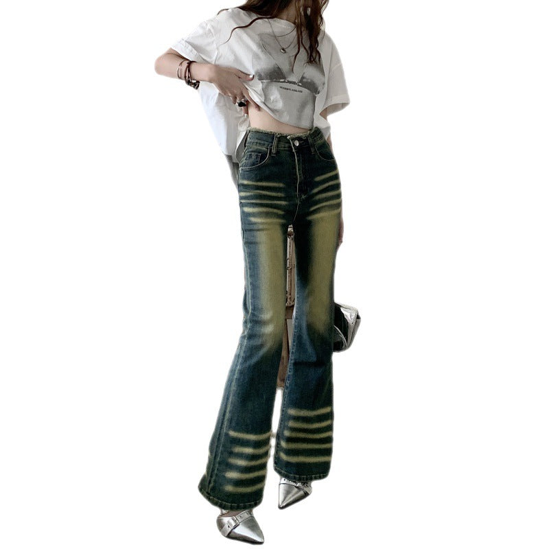 old high-waisted skinny rough edge mop bell bottoms jeans