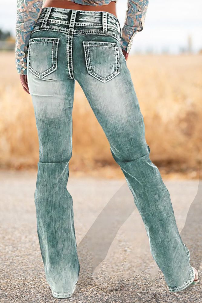 Rocker chick jeans Cross Embroidery Ripped Low Rise Bootcut Jeans