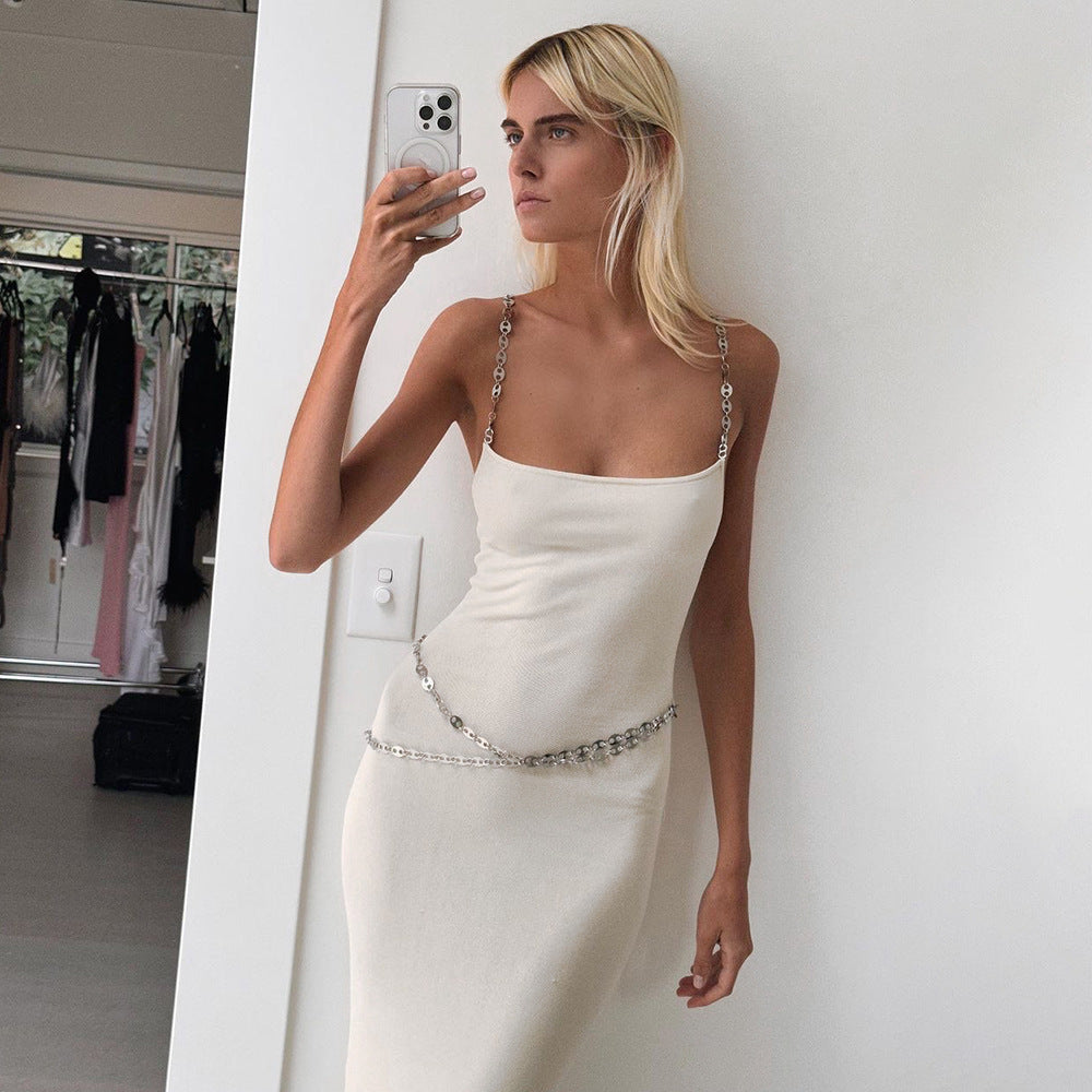 Simple chain slip dress women's maxi dress party dress Fashion evening dress sexy