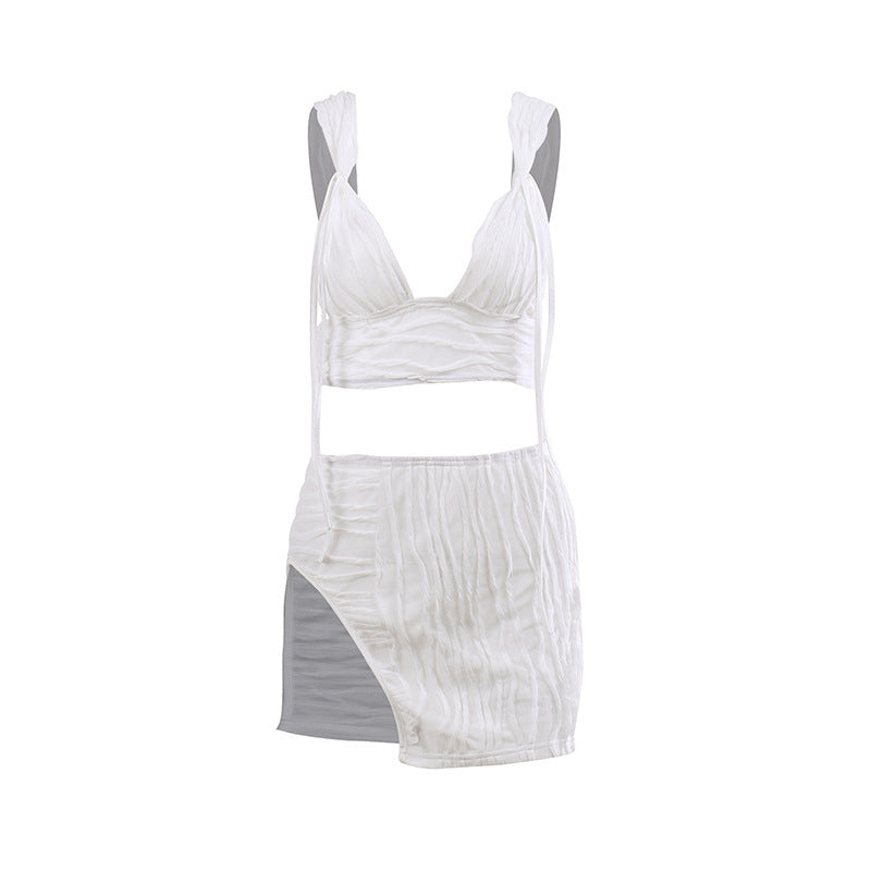 Jacquard knit split halter skirt