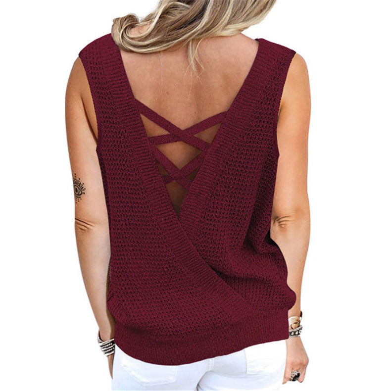 Spring/summer sweater V-neck sleeveless reversible vest