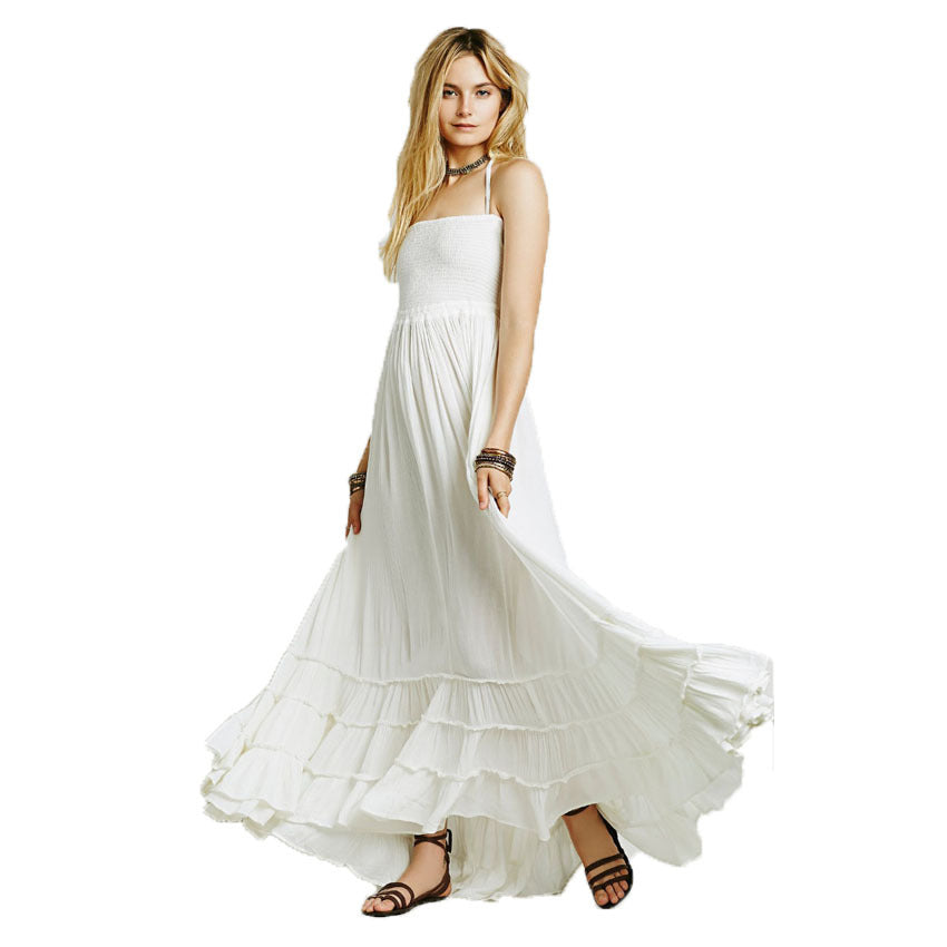 Hot women's backless Bohemian beach dress cotton slip dress