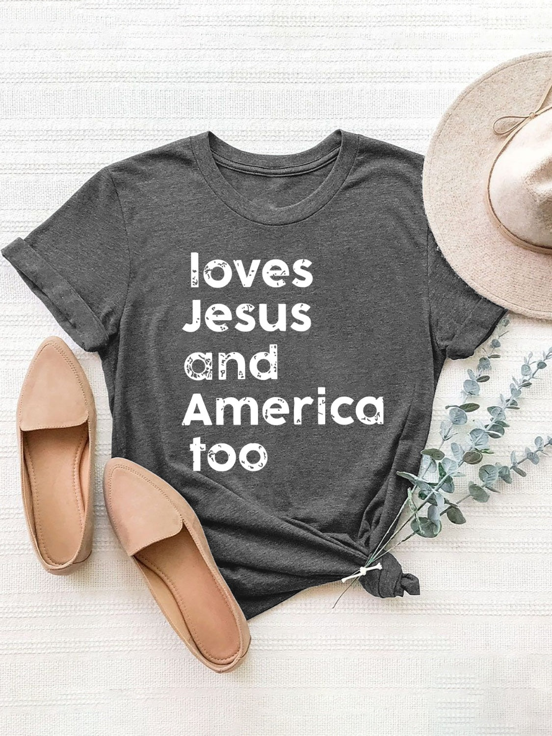 Letter Graphic Round Neck Tee