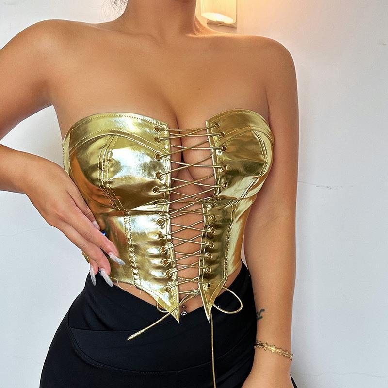 summer new fashion people all fit bright leather strap girded waist with chest vest
