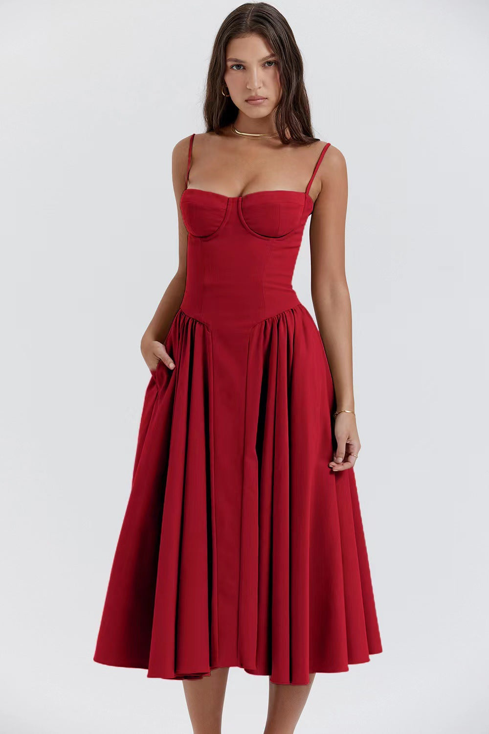 S32165 new vintage long dress court wind Dopa wear strap dress