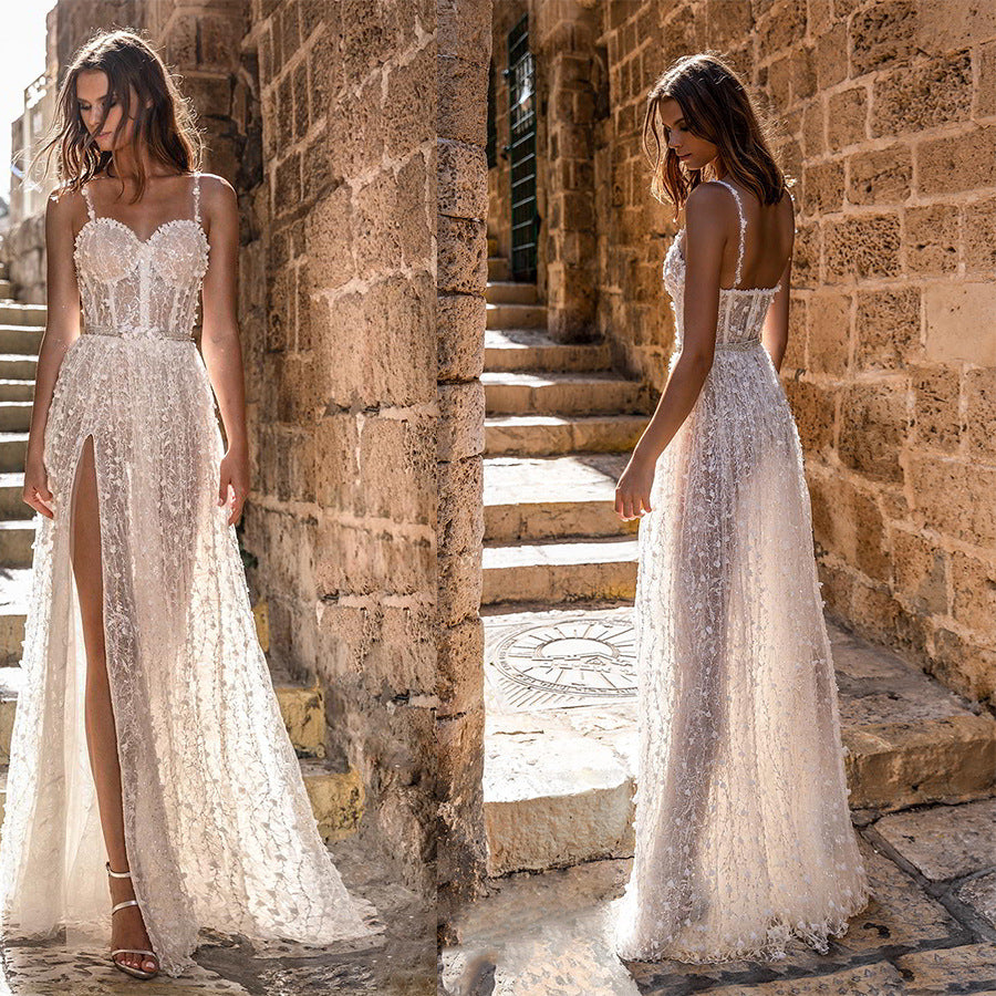 new women's halter sexy split long cotton dress with chest