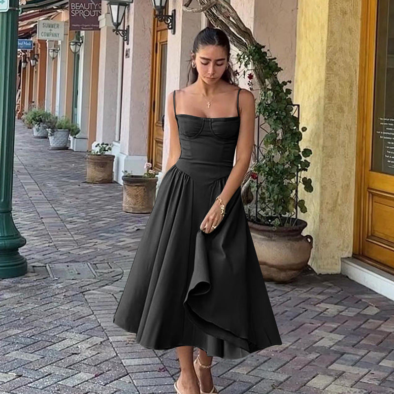 S32165 new vintage long dress court wind Dopa wear strap dress