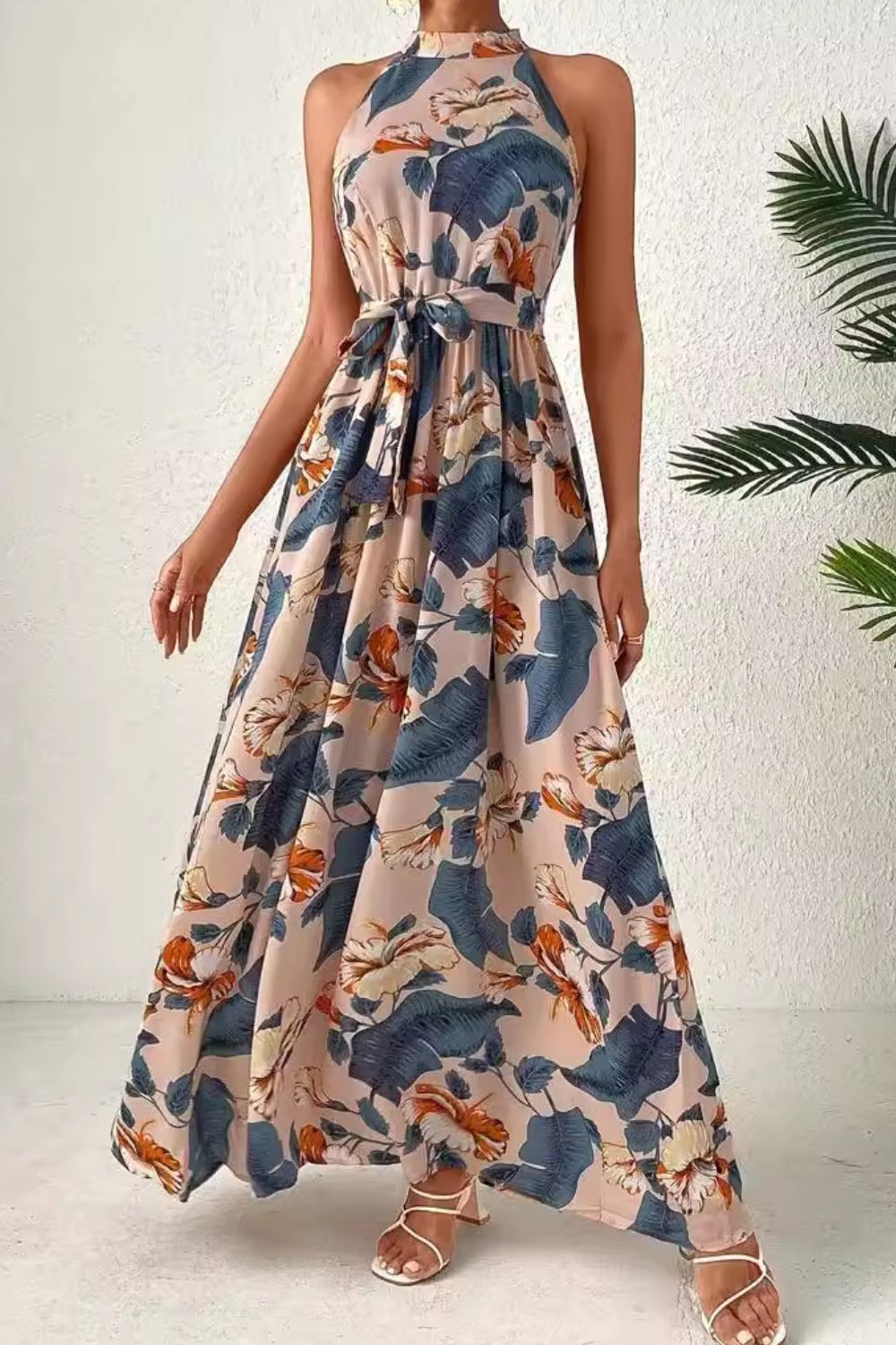 Floral Sleeveless Dress with Tie-Front Slit