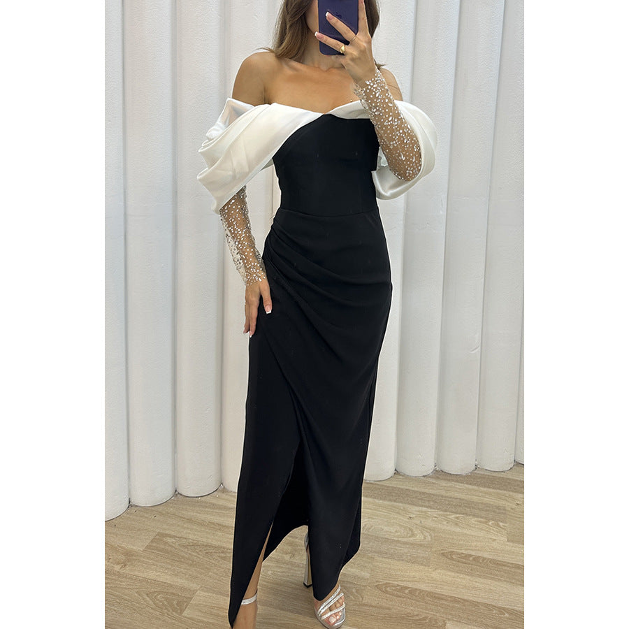 New party fashion dress casual loose one-line collar dress for women