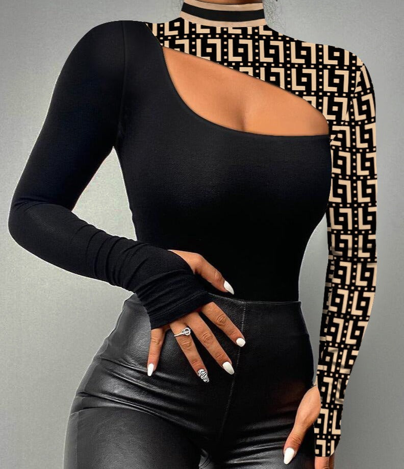 Women's new lace patchwork off-the-shoulder slim-fit top
