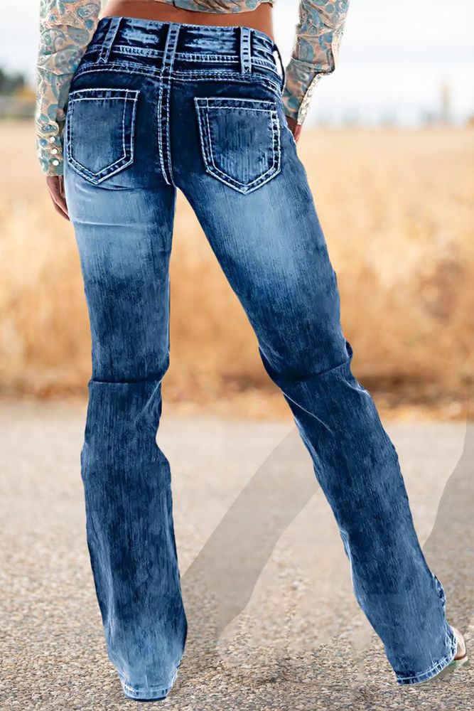 Rocker chick jeans Cross Embroidery Ripped Low Rise Bootcut Jeans