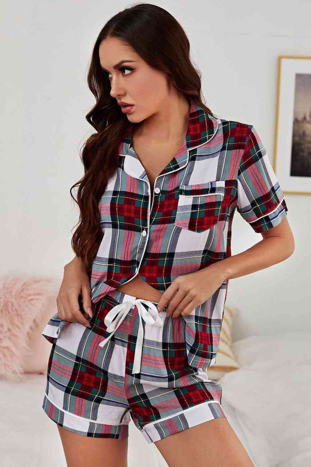Short Sleeve Tied Two-Piece Lounge Set