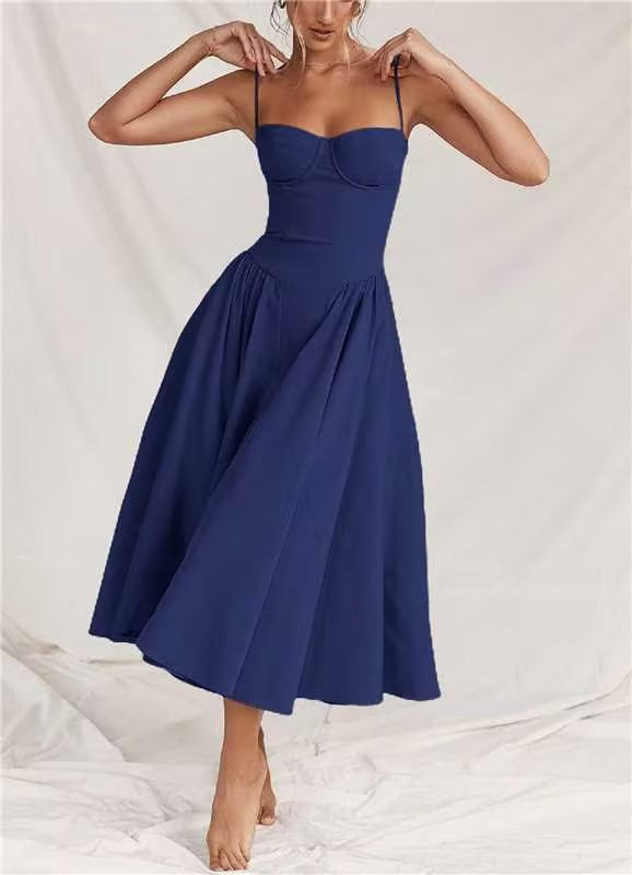 S32165 new vintage long dress court wind Dopa wear strap dress