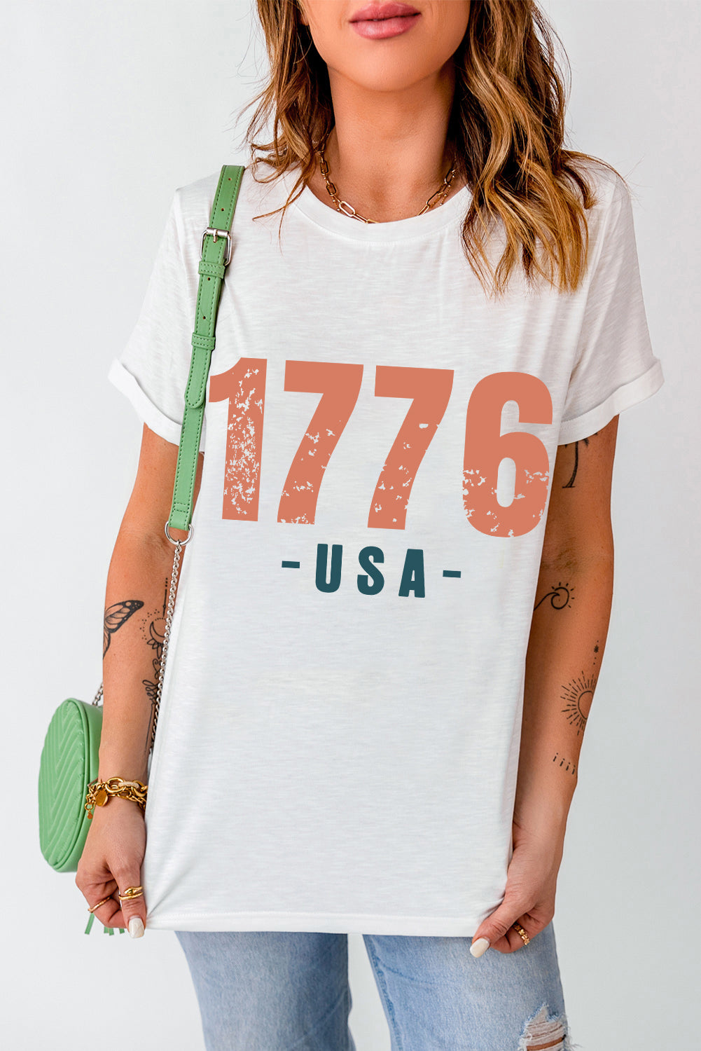 "1776 USA" Round Neck Short Sleeve T-Shirt
