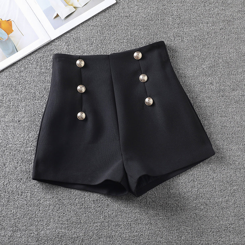 High-waisted double-ed design style suit shorts women's  version of fashion all-in-one slimming wide-leg pants