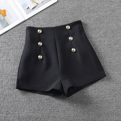 High-waisted double-ed design style suit shorts women's  version of fashion all-in-one slimming wide-leg pants