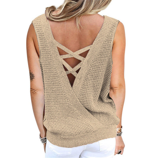 Spring/summer sweater V-neck sleeveless reversible vest