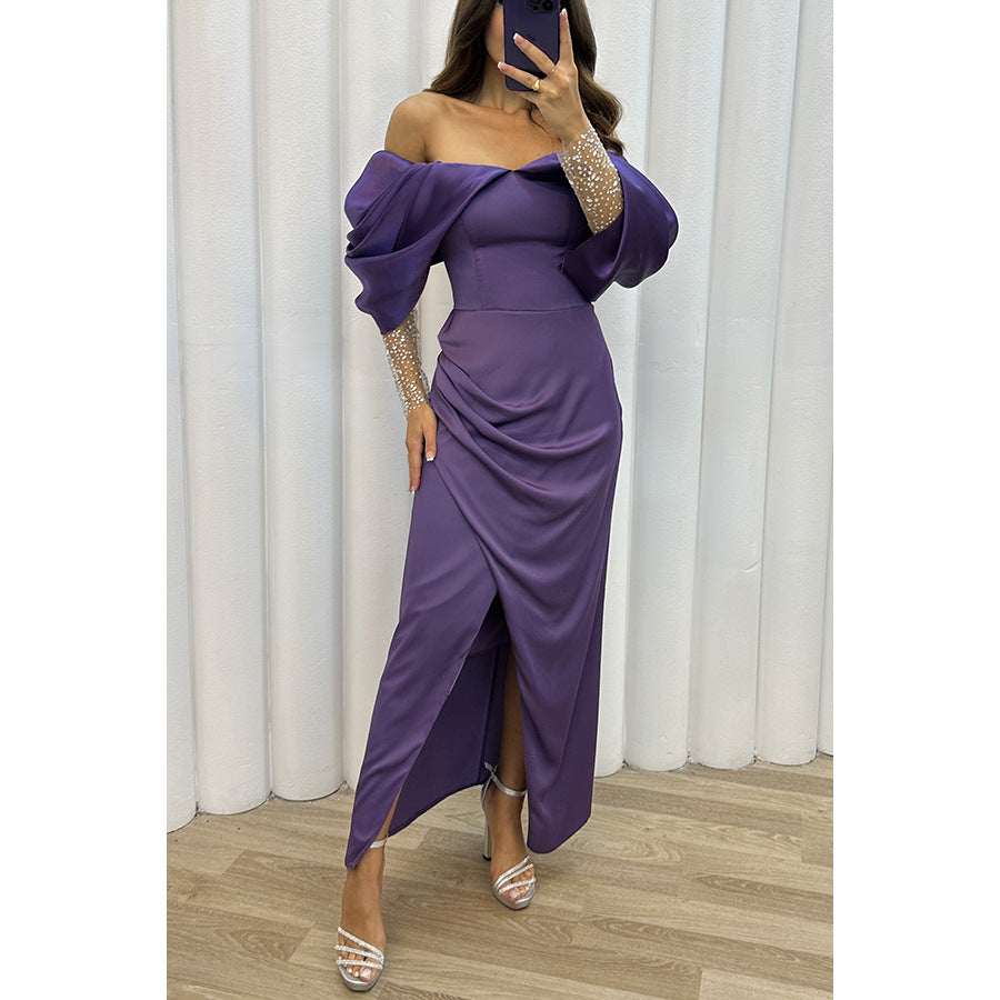 New party fashion dress casual loose one-line collar dress for women