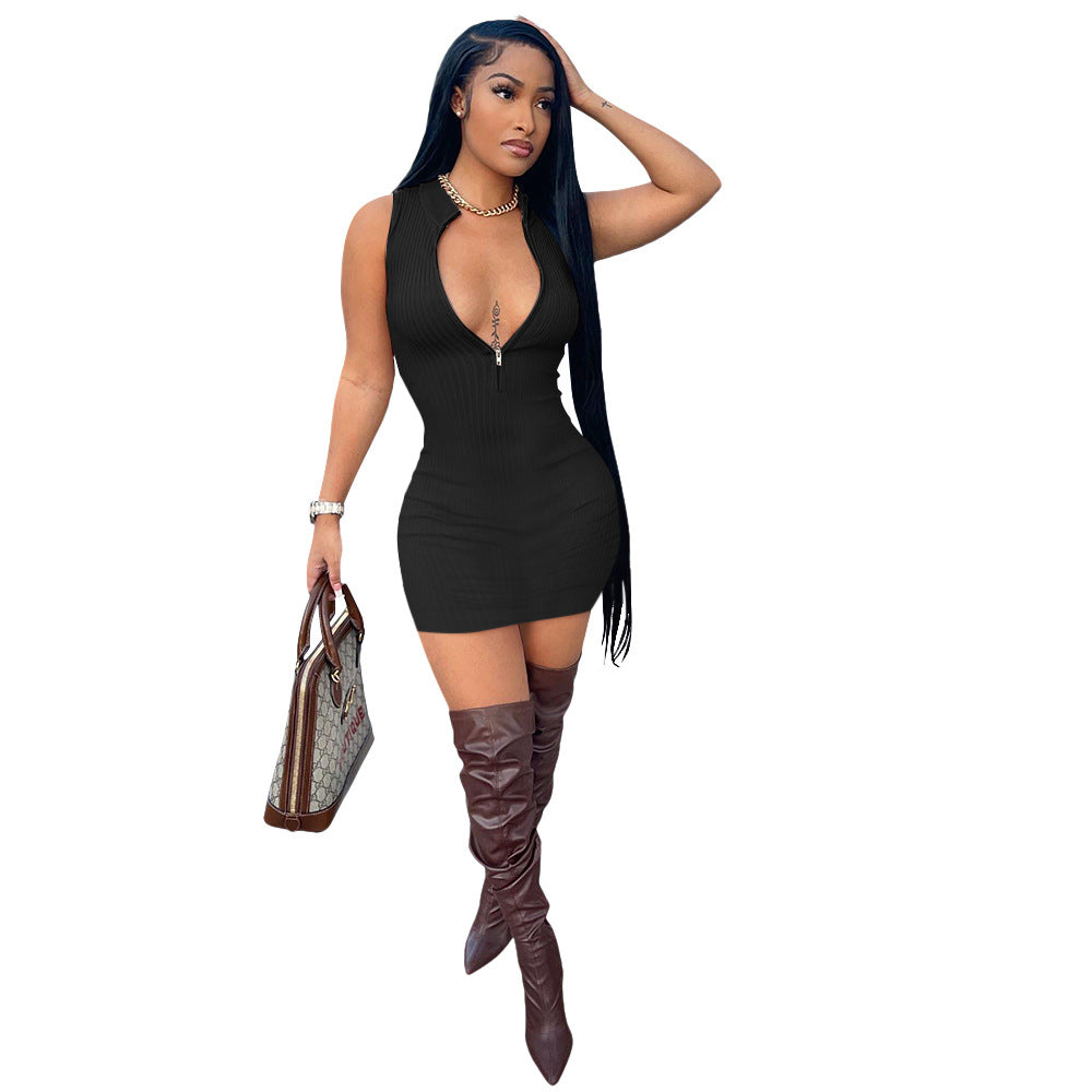 Front zip up mini club dress