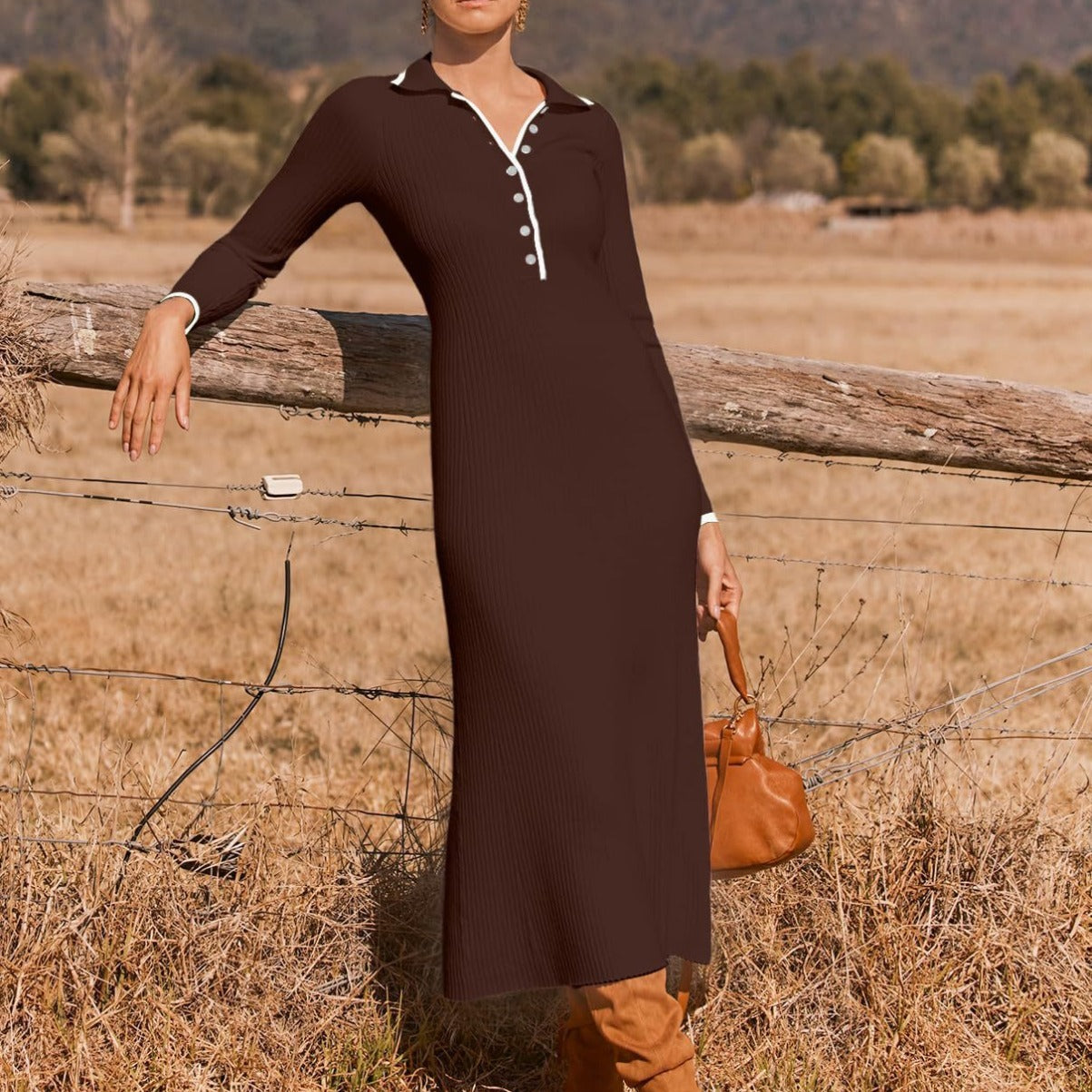 knitted MIDI skirt slimming temperament cover buttock long-sleeved dress