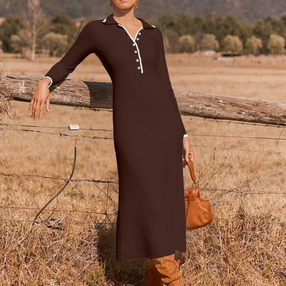 knitted MIDI skirt slimming temperament cover buttock long-sleeved dress