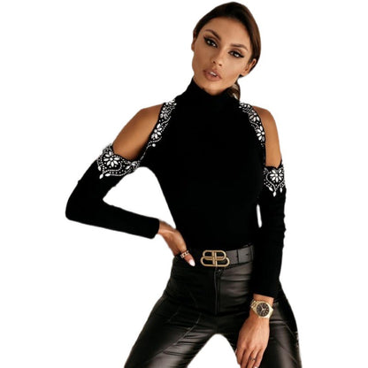European station spring new fashion sexy solid color hot diamond off shoulder T-shirt base