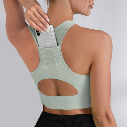 Yoga vest women's pocket shock-proof bra running  / fitness quick-drying sports underwear