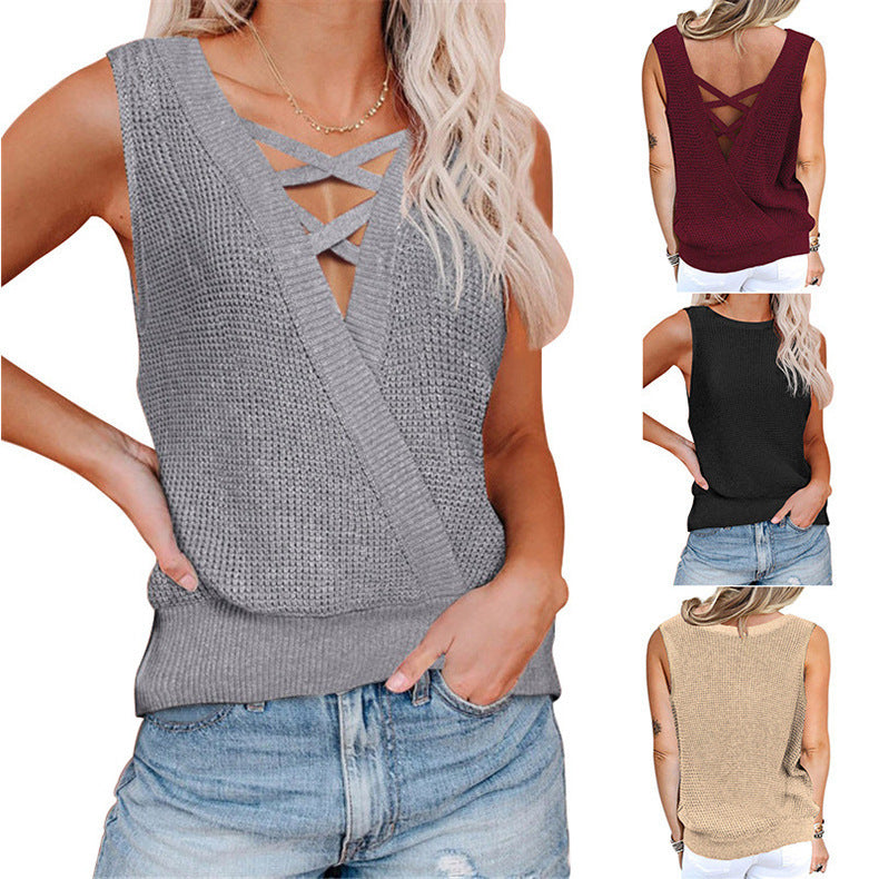 Spring/summer sweater V-neck sleeveless reversible vest