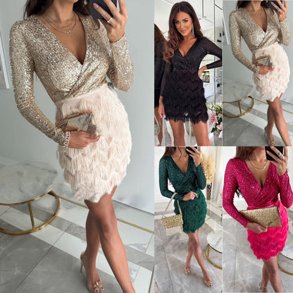 new party sequin multi-color dress Casual loose dress