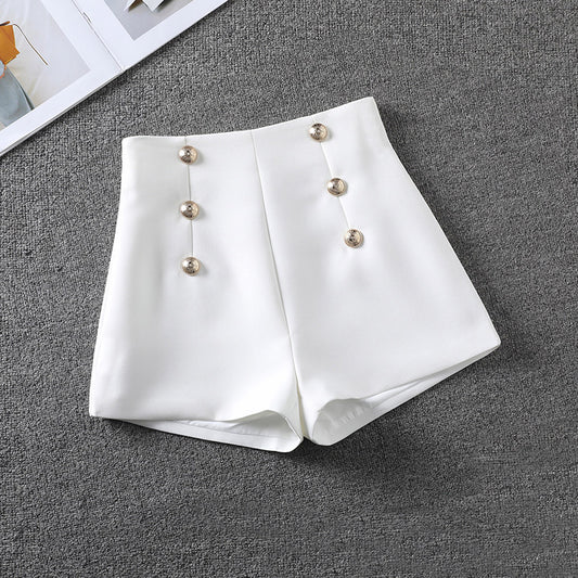 High-waisted double-ed design style suit shorts women's  version of fashion all-in-one slimming wide-leg pants
