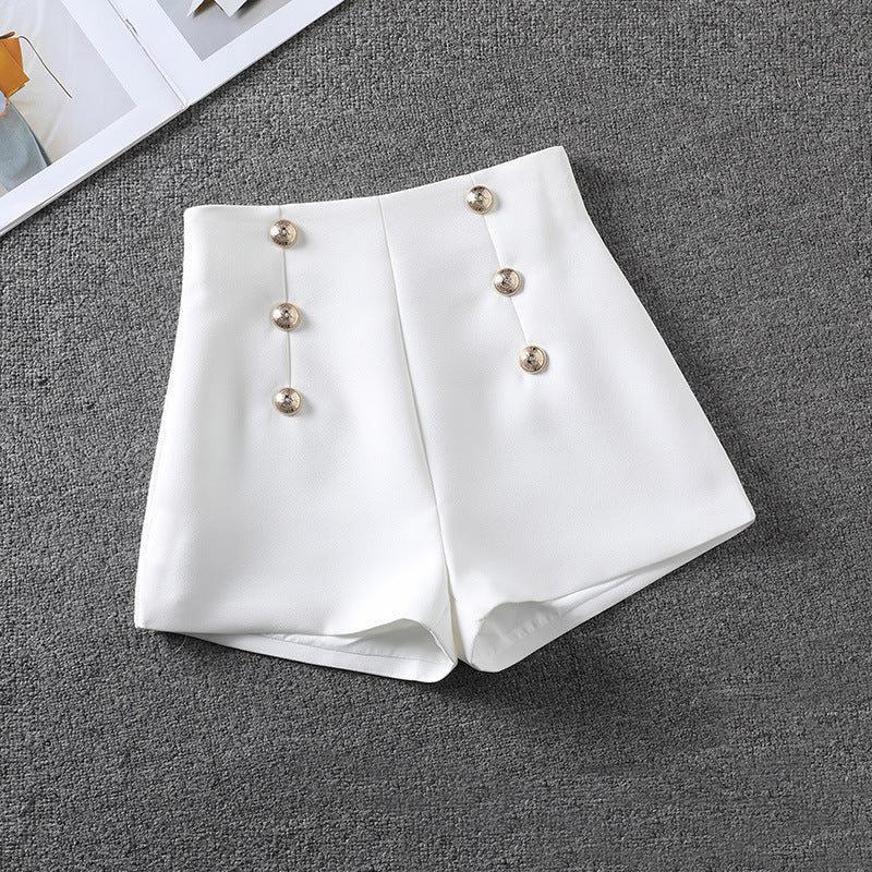 High-waisted double-ed design style suit shorts women's  version of fashion all-in-one slimming wide-leg pants