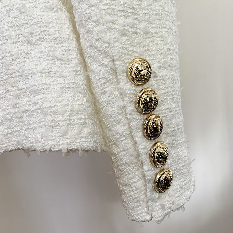 autumn/winter new women's jacket Lion head button double breasted collar point button tweed suit
