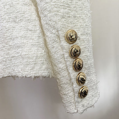 autumn/winter new women's jacket Lion head button double breasted collar point button tweed suit