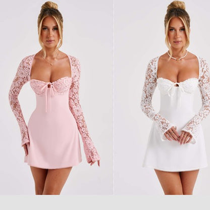 New autumn and winter sexy lace long-sleeved dress halter lacing