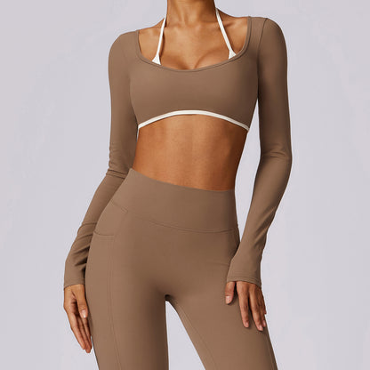 naked thin quick dry back yoga clothing top long sleeve running T-shirt long sleeve fitness clothing