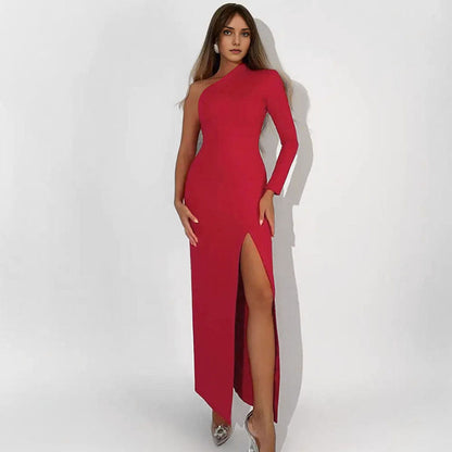 Black woolly knit high-waisted split sheath dress Wildberries spring/summer fashion woman