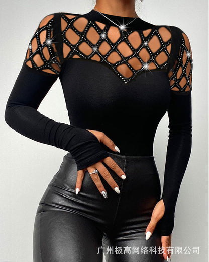 Women's new lace patchwork off-the-shoulder slim-fit top