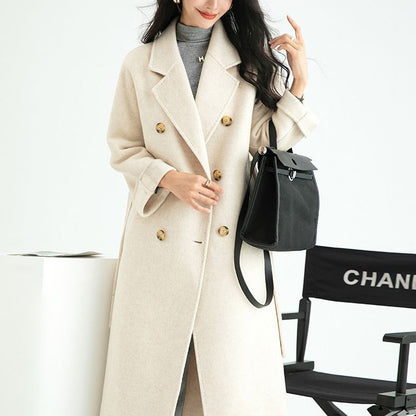 new MAX double breasted European version long hair plus long lace-up double sided wool coat woman