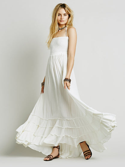 Hot women's backless Bohemian beach dress cotton slip dress