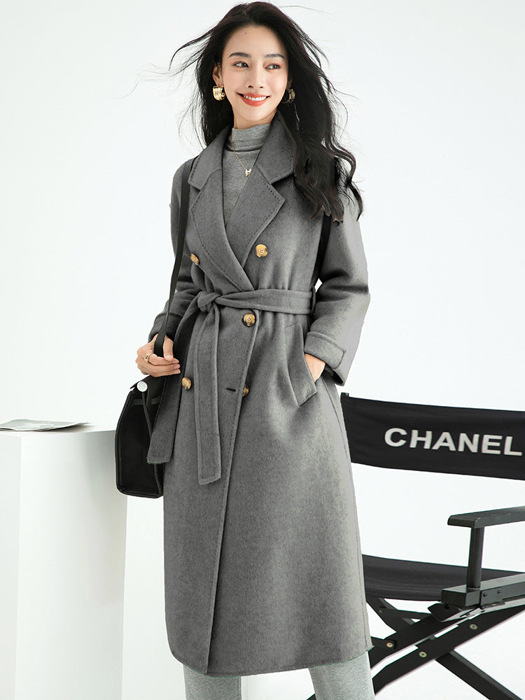 new MAX double breasted European version long hair plus long lace-up double sided wool coat woman