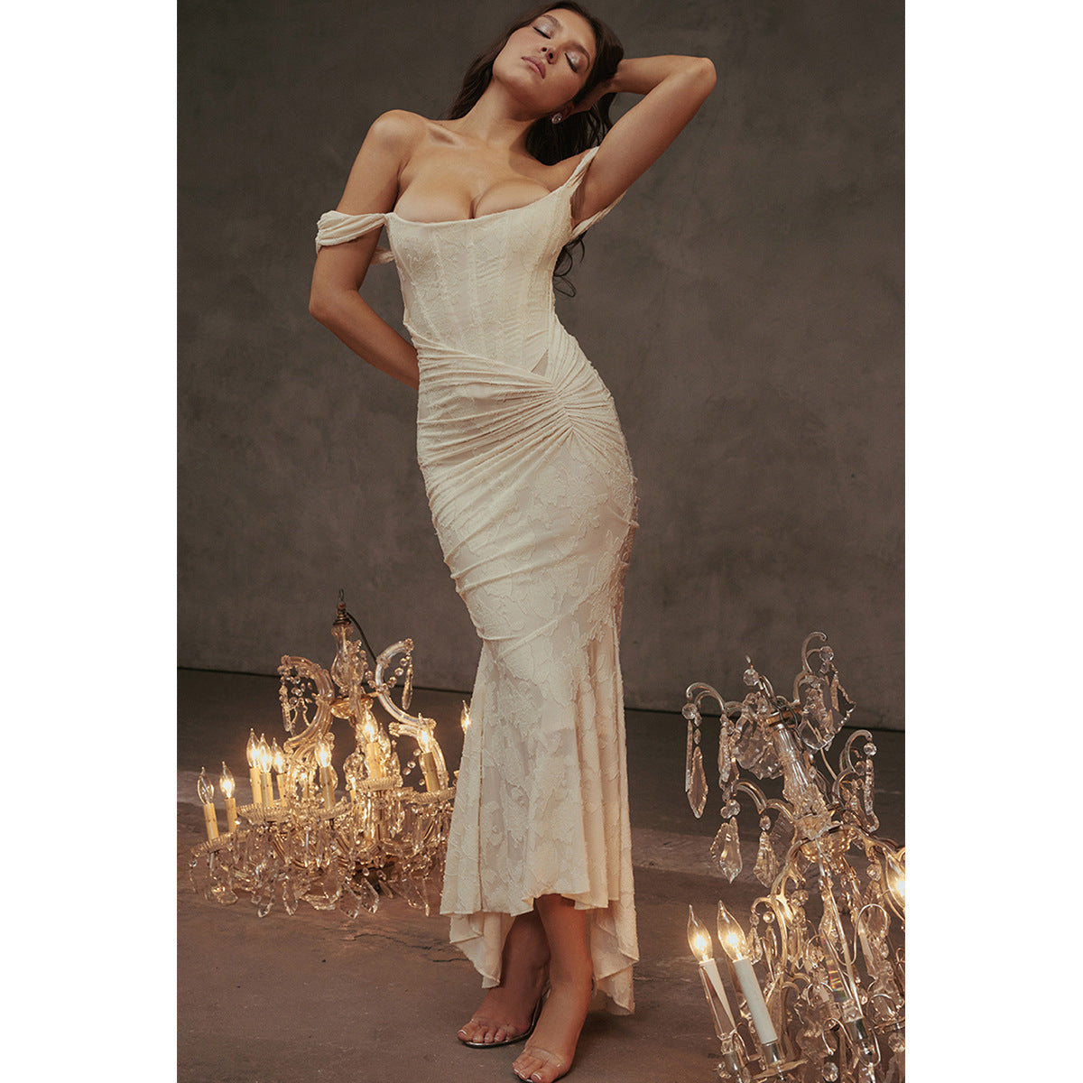 lace fishbone slip skirt dress