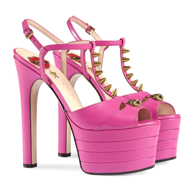 New fashion show round head high heels rivets collocation color hollow large size fish mouth sandals woman