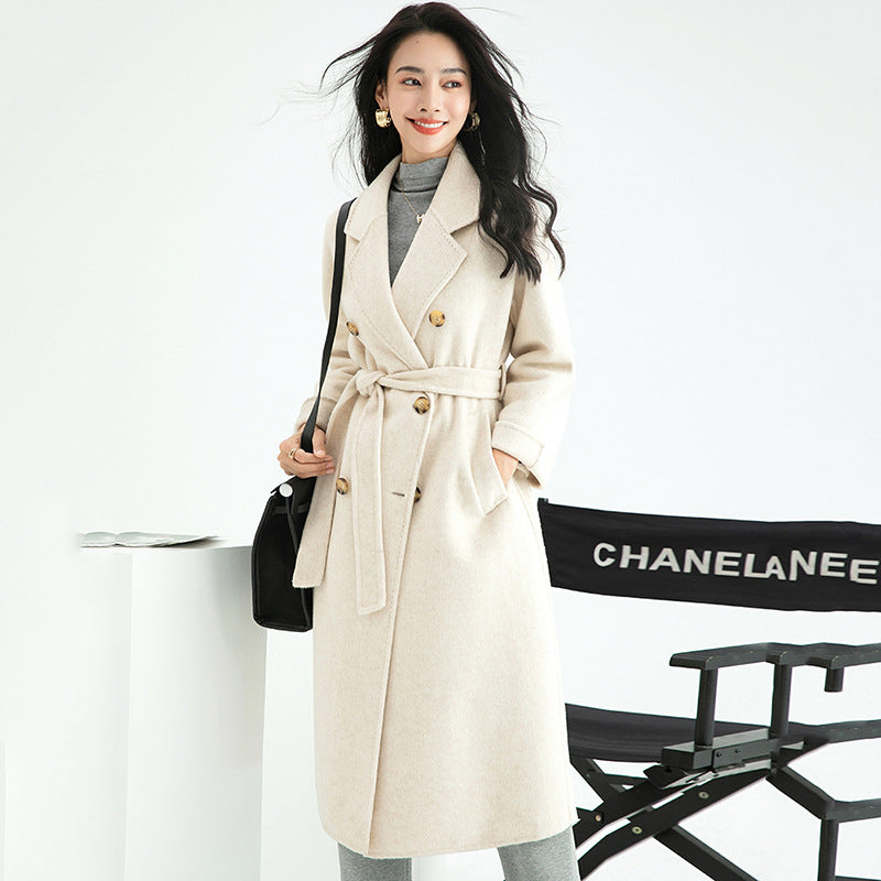 new MAX double breasted European version long hair plus long lace-up double sided wool coat woman