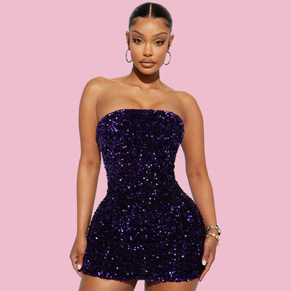 Summer fashion women's strapless bag hip dress  socialite sequin nightclub party dress