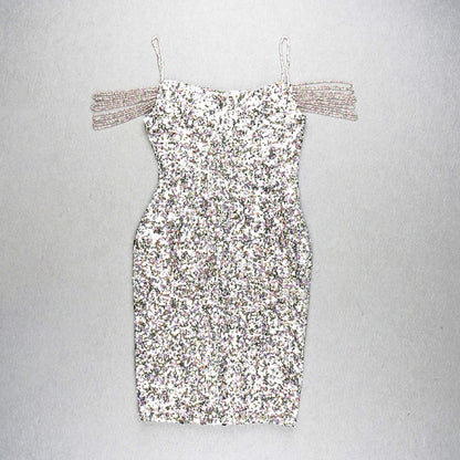 The new summer Europe  halter V-neck colorful sequins fashion hot girls wear a dress with irregular hips
