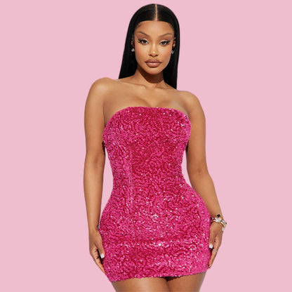 Summer fashion women's strapless bag hip dress  socialite sequin nightclub party dress