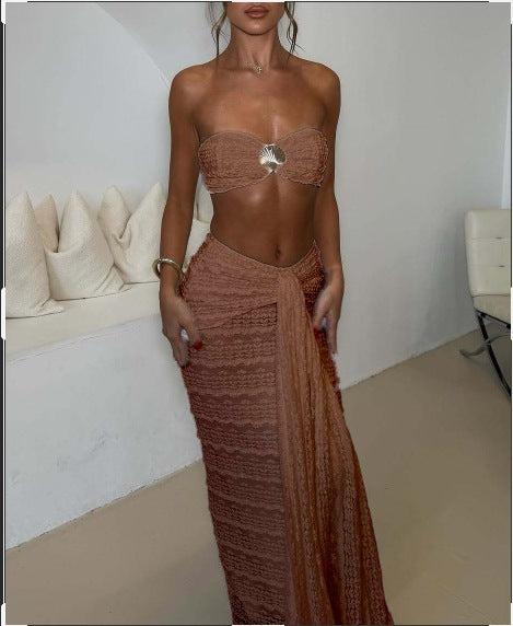 Lace Jacquard vacation seaside casual swimwear two-piece sets