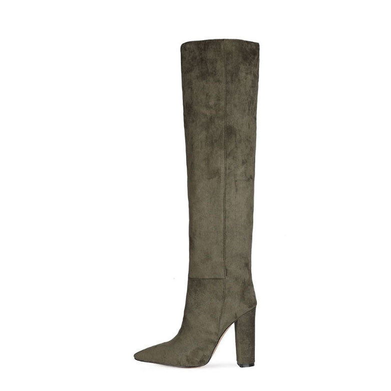 Fashion style creased boots beige white red frosted over knee boots thick heels women's boots big size