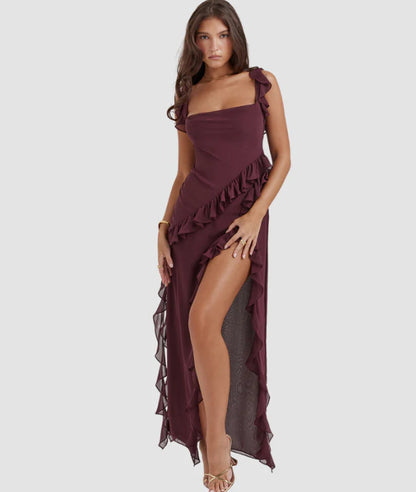 Spring new fashion Hottie slim high split ribbon sexy halter dress woman